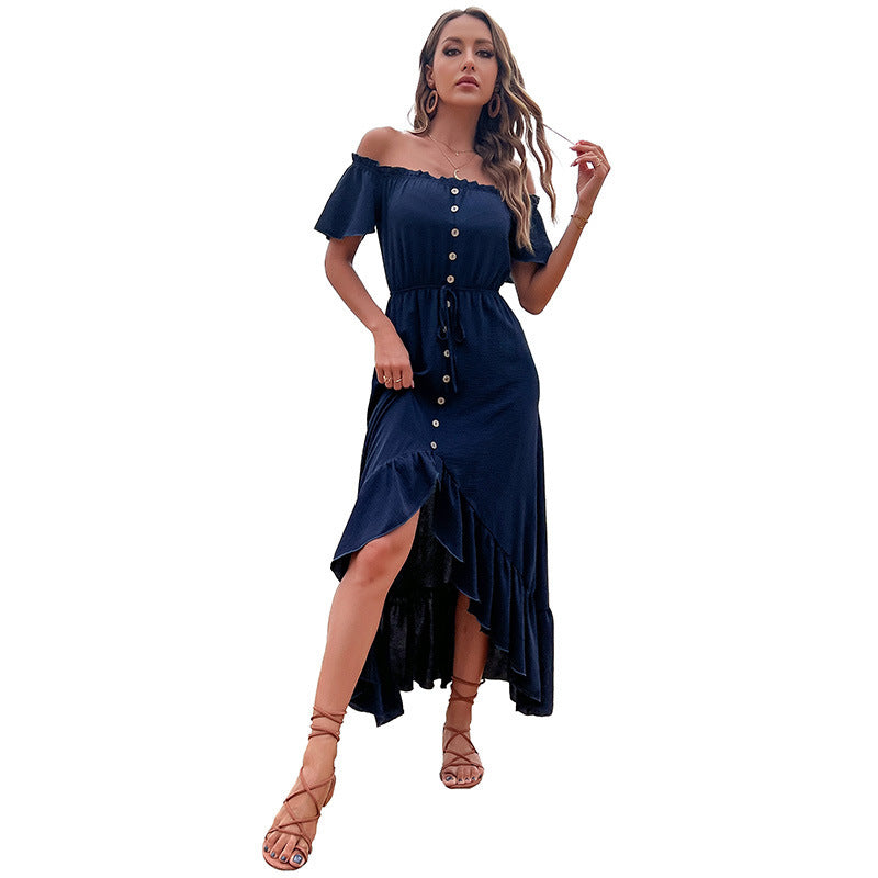 Like Some It Hot Smocked Off The Shoulder Dress Navy