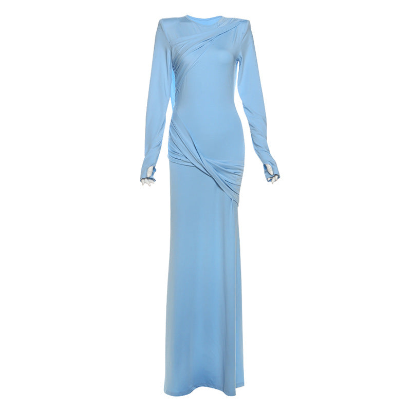 Autumn Attractive Slim Fit Backless Long Sleeve Solid Color Maxi Dress Dress Women Clothing