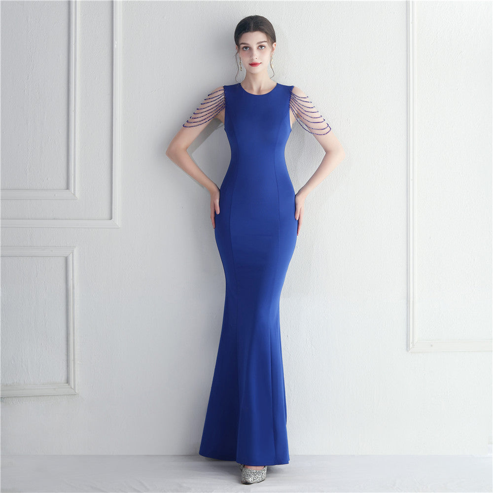 Beaded Bridesmaid Guest Wedding Celebration Extended Fish Tail Dress