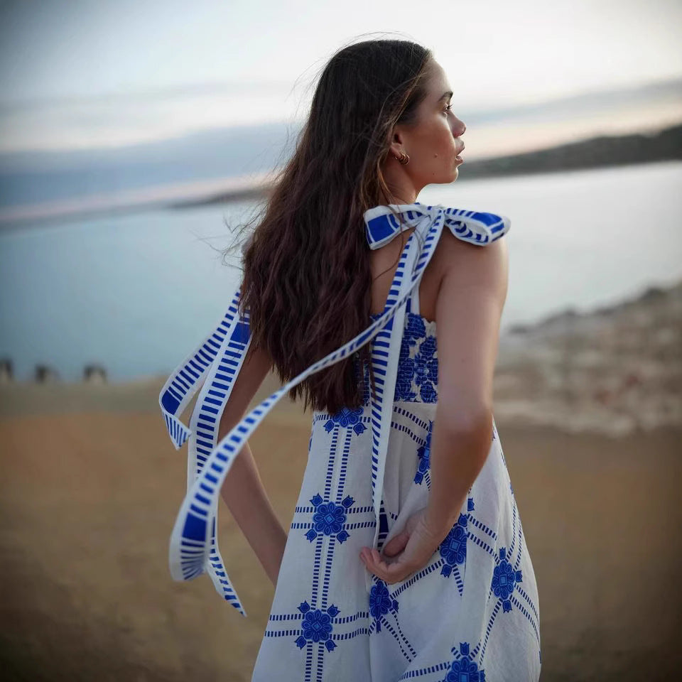 Halter Vacation Spaghetti Straps Maxi Dress Sleeveless Printed Dress
