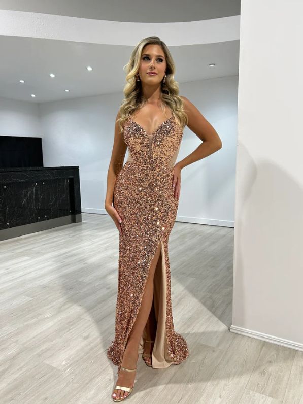 Sequined Split Chic Sling Dress Waist Controlled Cocktail Dress Slim Fit Maxi Dress