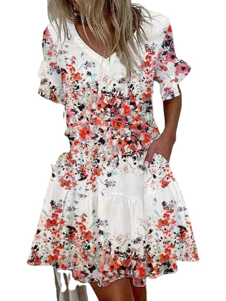 Etta Pocketed Flower Tiered Babydoll Dress
