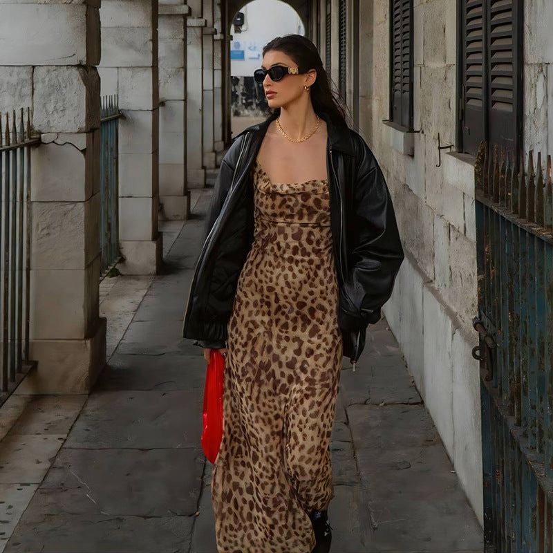 Aura Leopard Midi Dress Brown