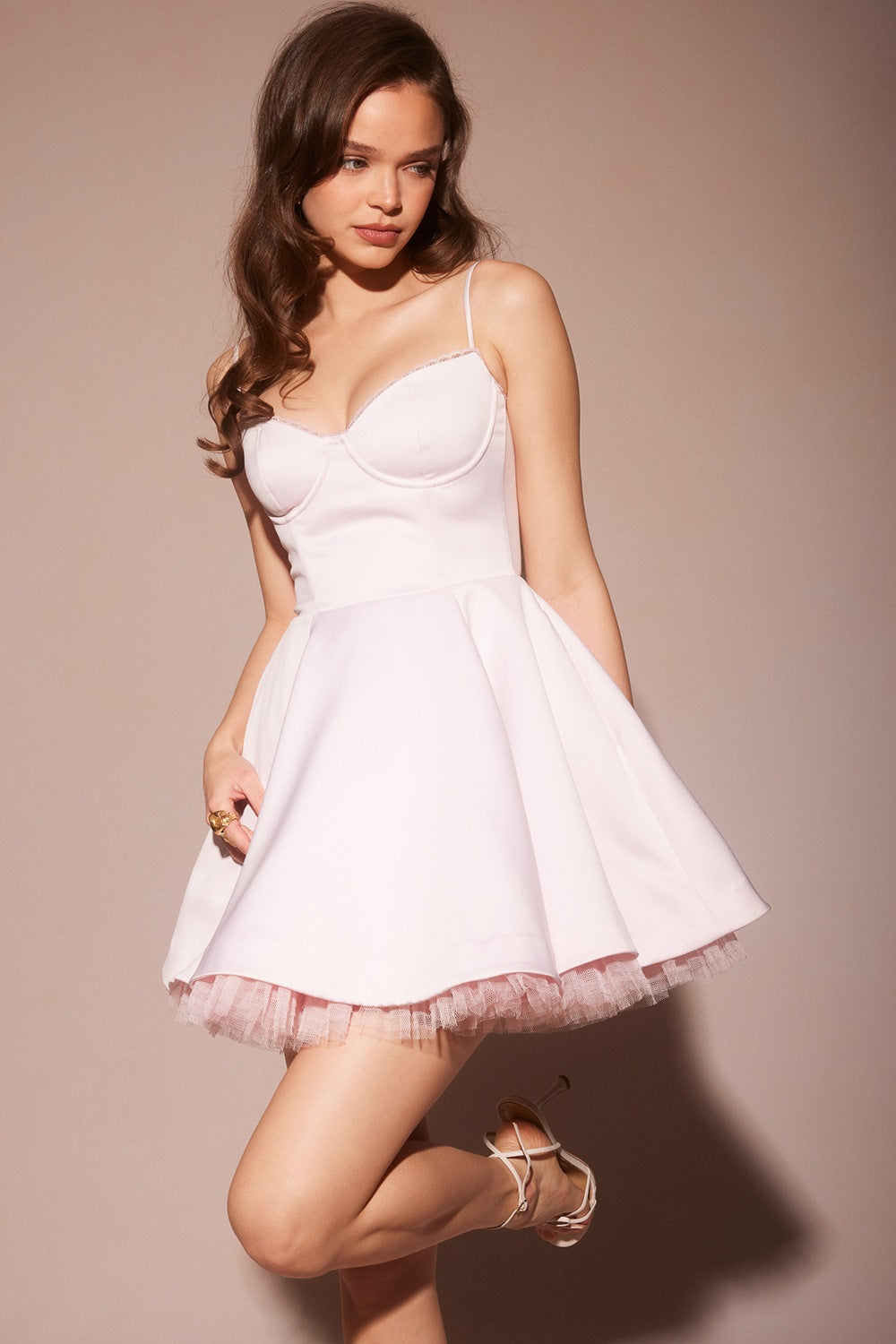 Sweetheart Satin Lace Trim Tulle Mini Dress