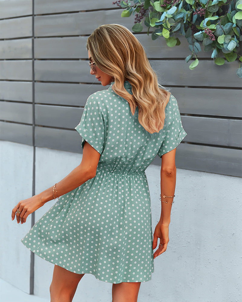 Spotted Manika Button Down Shirt Dress Slate Blue