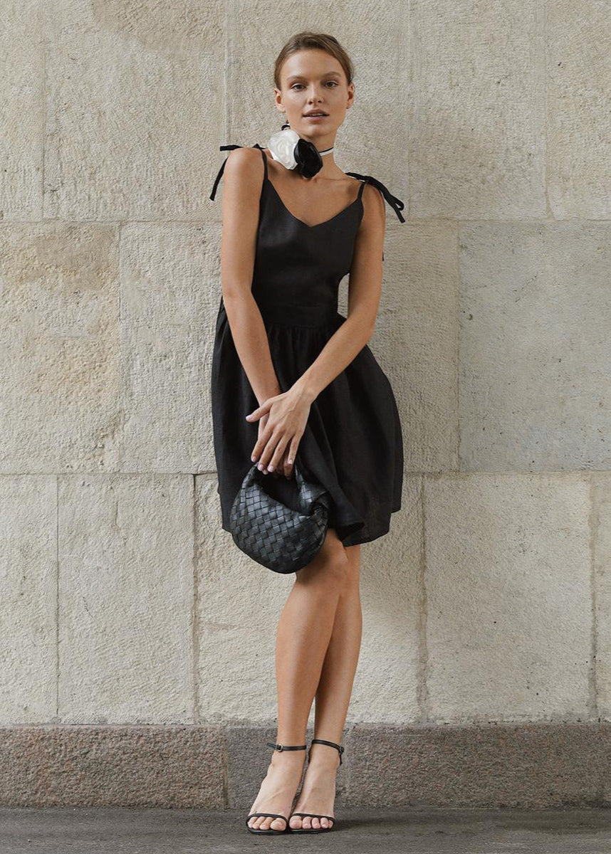 Grace Midnight Tie Strap Linen Mini Dress