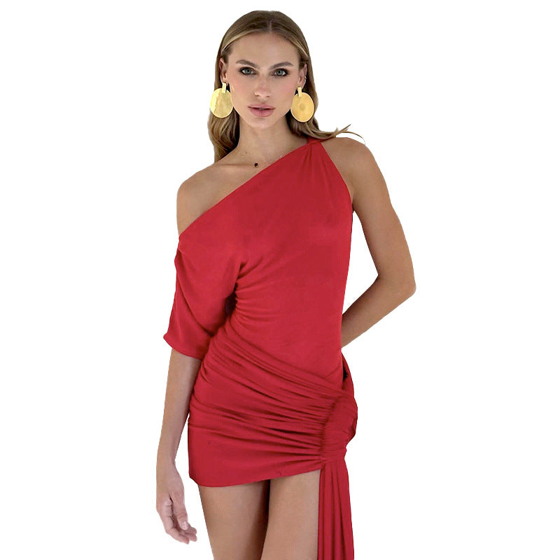 Statement Beatriz Women's Asymmetric Mini Dress with Draped Version Premium Wardrobe Essential
