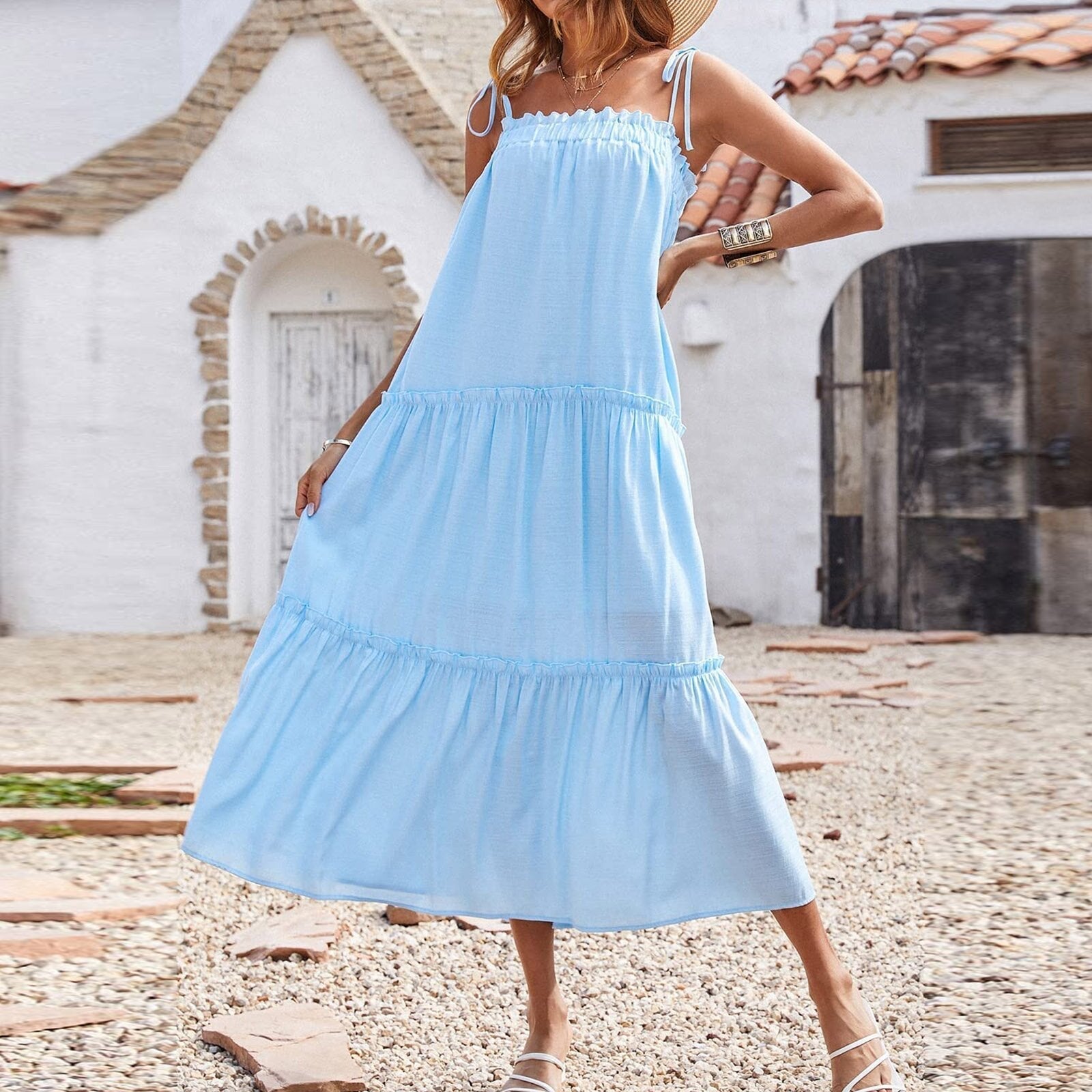 Tru Tiered Ruffle Maxi Dress Powder Blue FINAL
