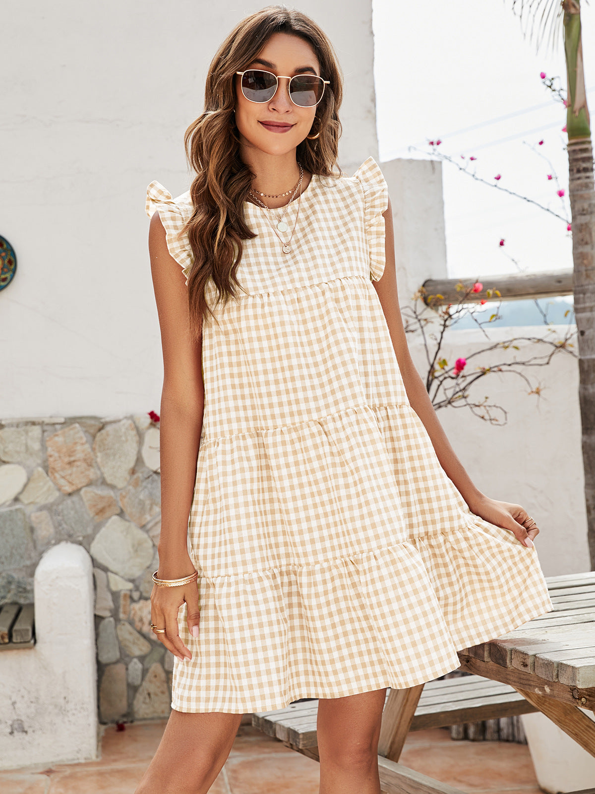 Cotton Cupcake Pocketed Polka Dot Babydoll Dress Beige