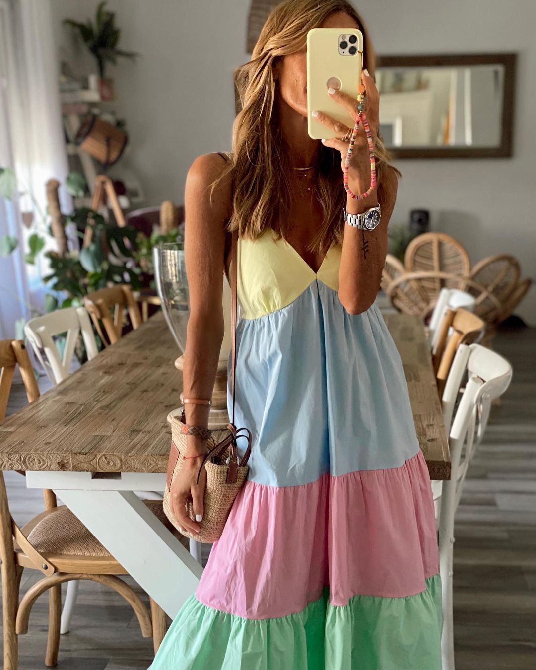 Me Color Pretty Ruffle Tiered Midi Dress