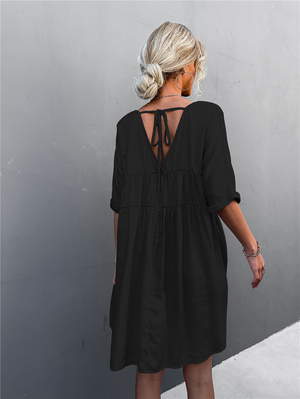 To Cheers Summer Pocketed Tassel Dress Black
