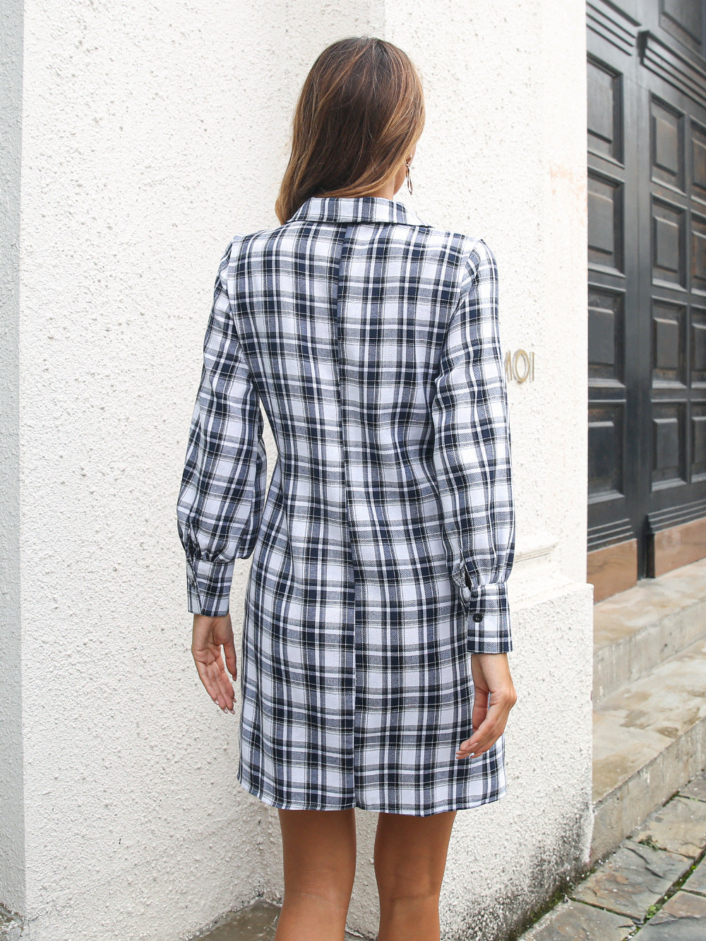 Cotton Archie Ruched Plaid Shirt Dress FINAL