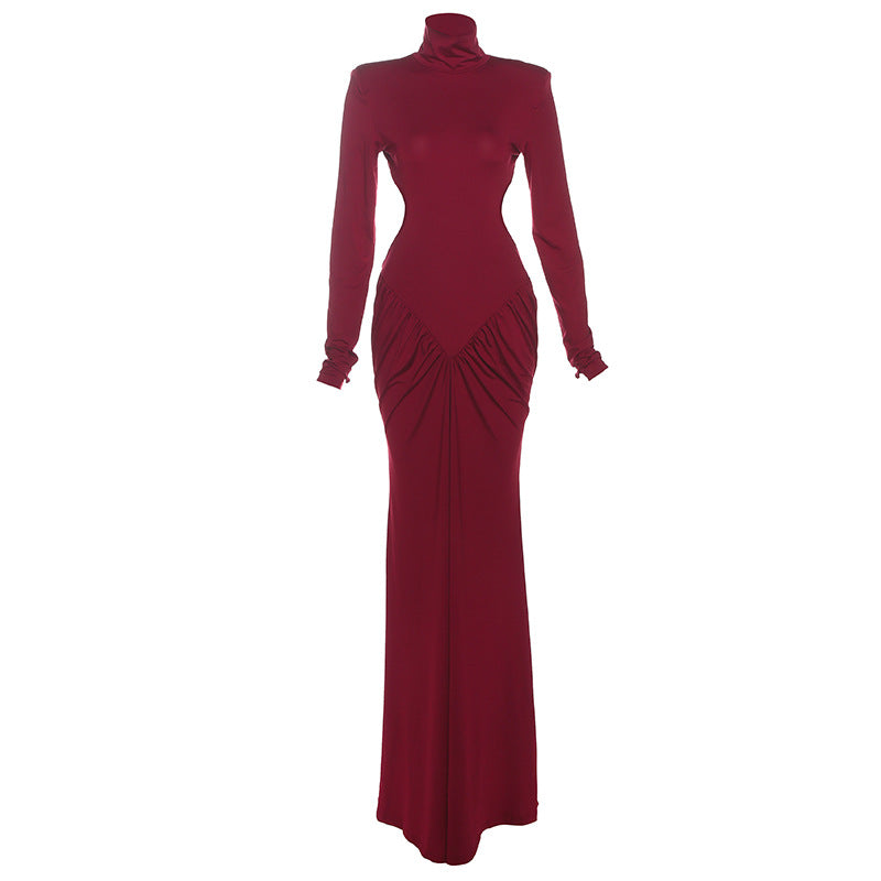 Summer Women Clothing High Collar Slim Attractive Backless Solid Color Maxi Dress