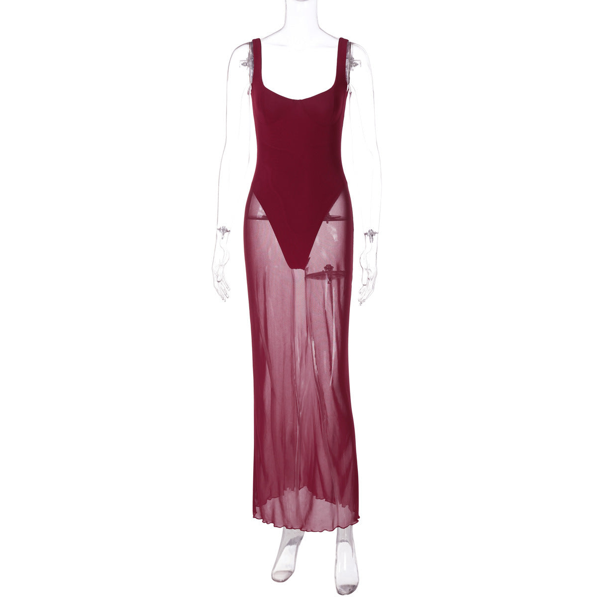 Fashionable Graceful Slim Fit Long Stitching Tulle Side Sling Dress