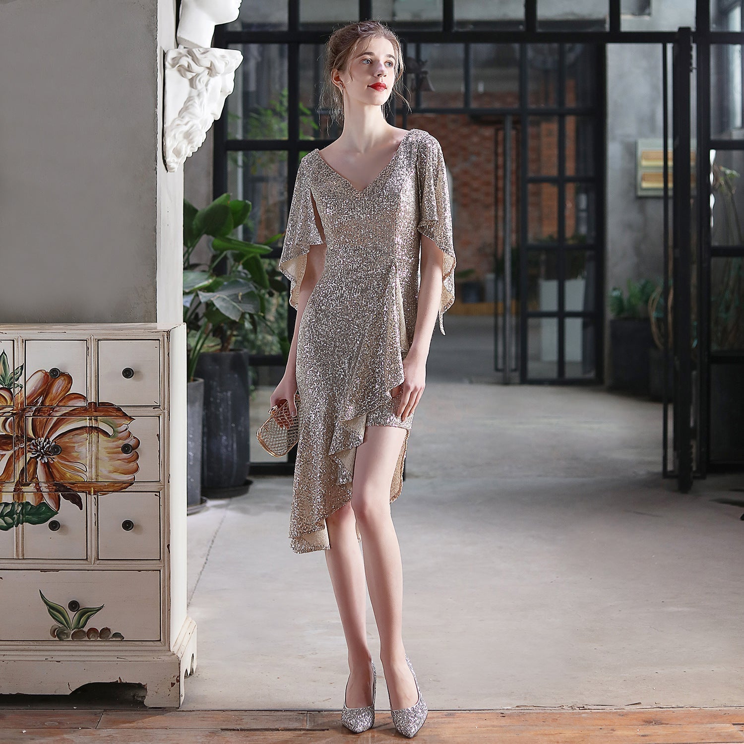 Evening Cocktail Colorful Sequin Short Dress Party Gathering Small Dress Fairy