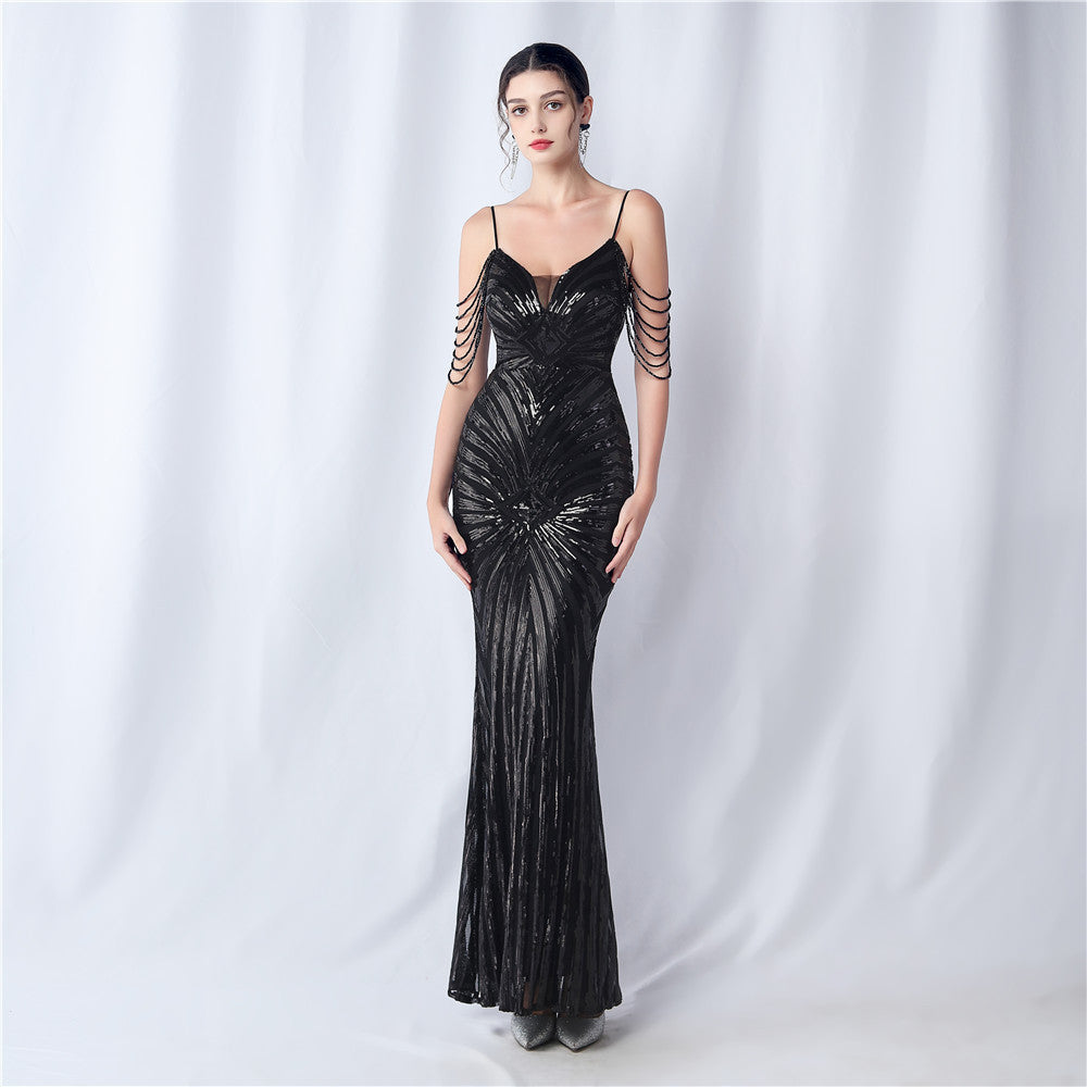 Flower Cutting Craft Beaded Wedding Annual Meeting Host Sequin Sling Night