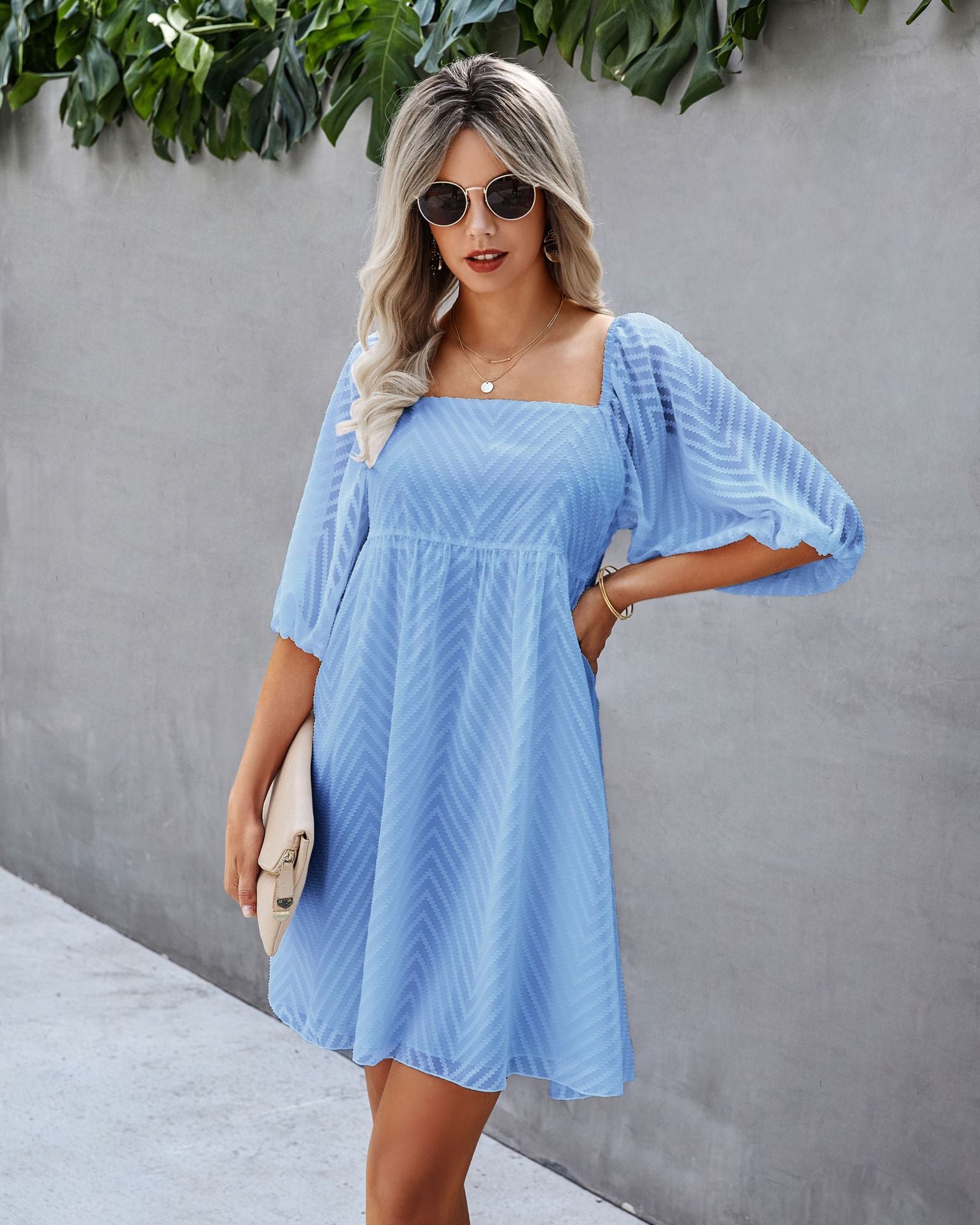Gingham Silverado Babydoll Dress Blue