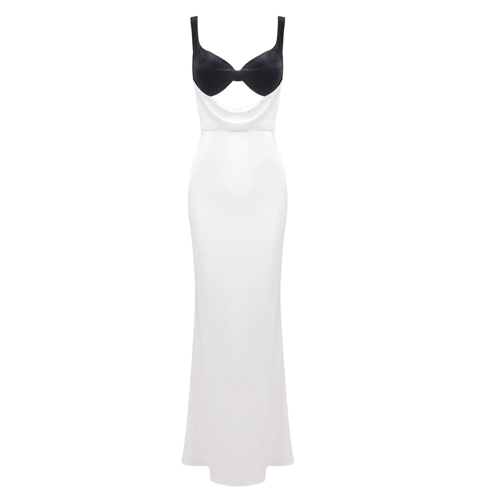 Camisole Evening Dress Women Clothing Chic Dress Split Velvet Patchwork Cutout Maxi Dress Underdress