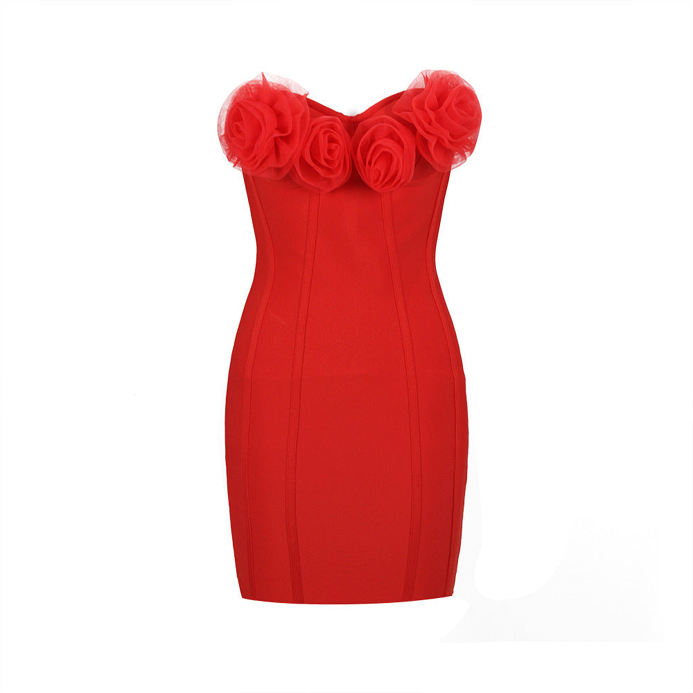 Bloom Chest Cup Short Bandage One Piece Slim Tube Top Dress