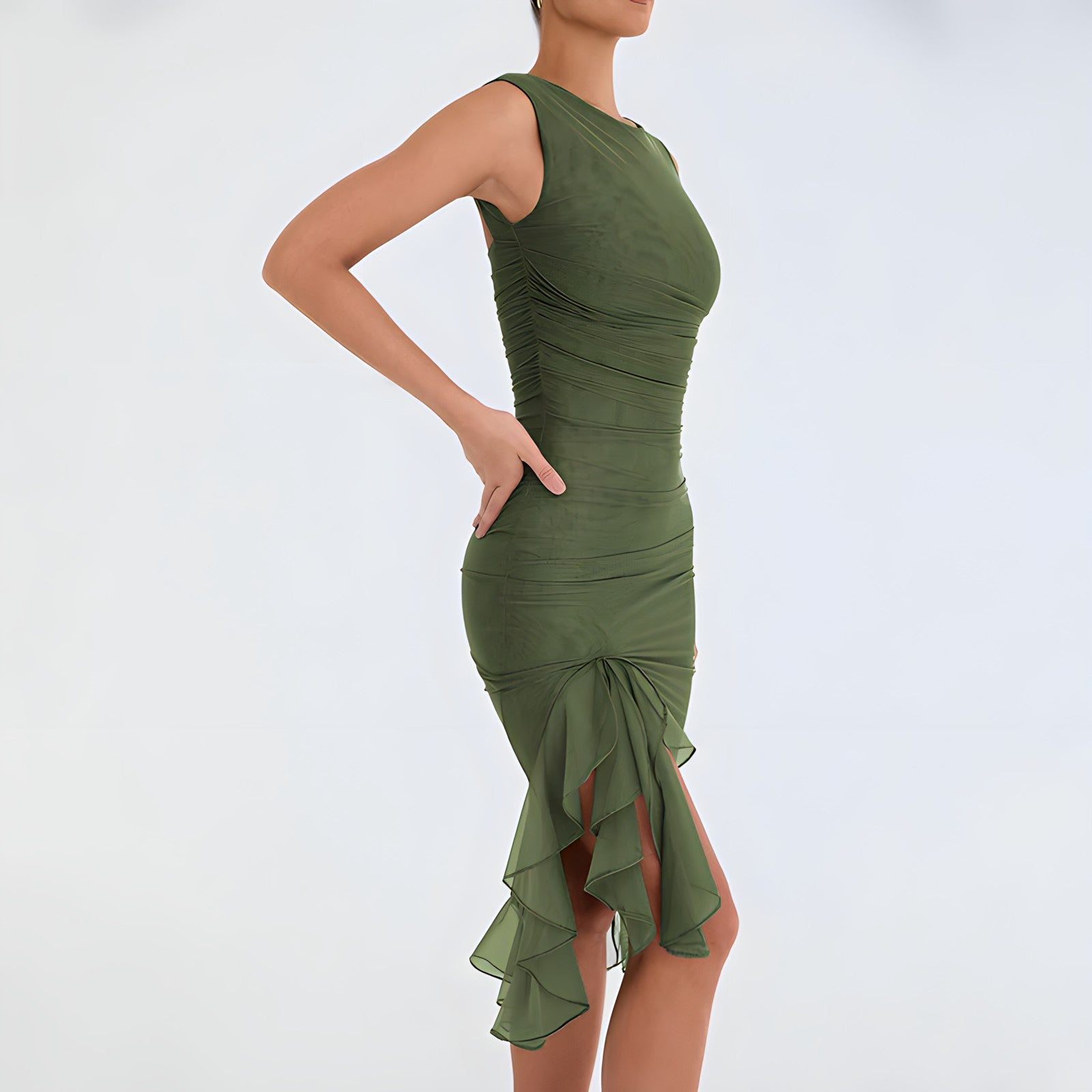 Effortless Penelope Midi Dress with Ruffles Boutique Collection