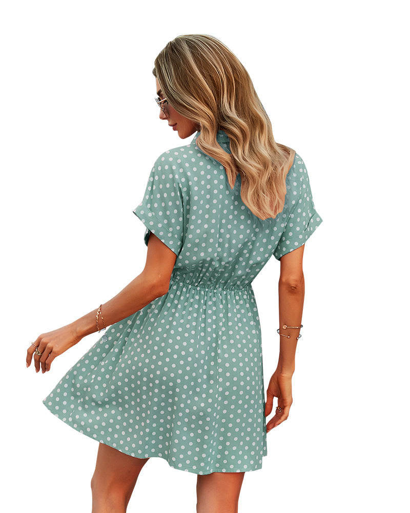 Spotted Manika Button Down Shirt Dress Slate Blue