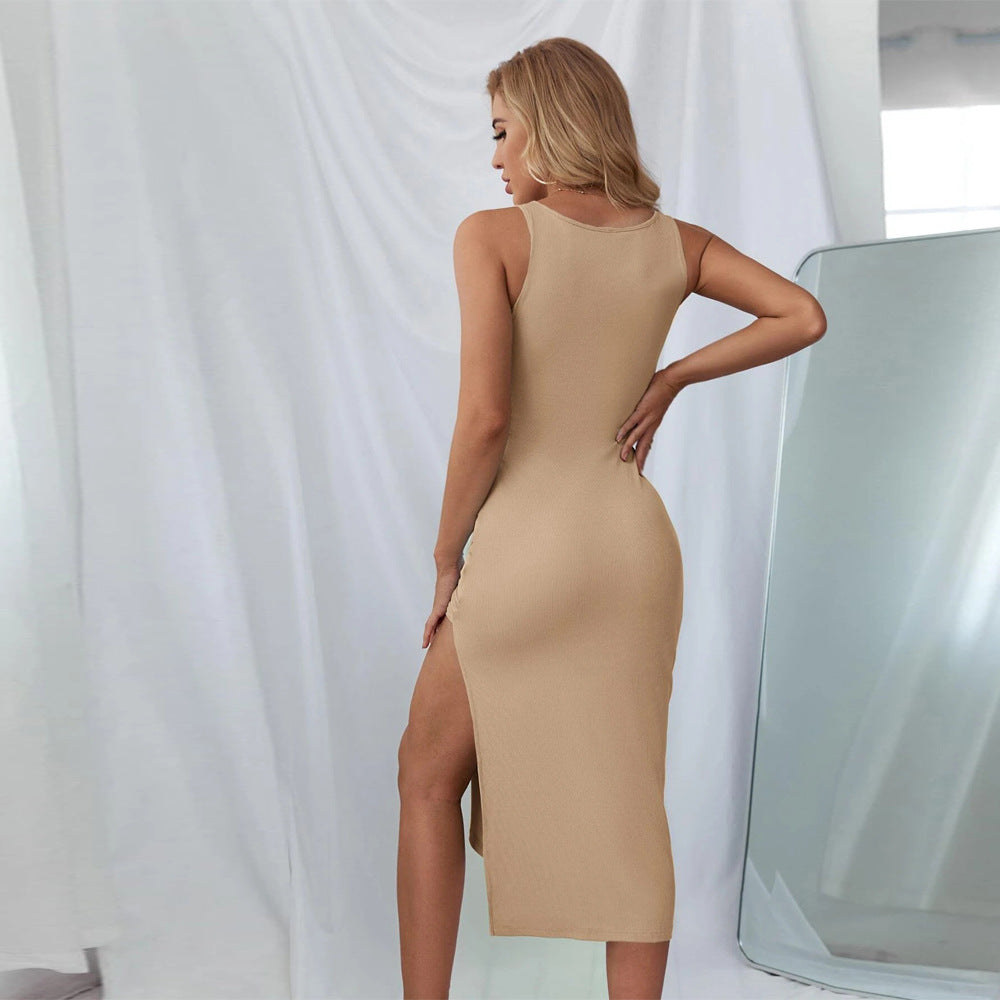 Cotton Zuri Blend Cutout Halter Midi Dress Beige