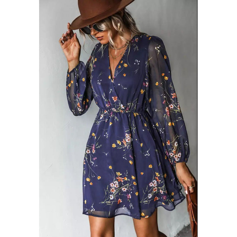 Trinidad Elevated Women's Botanical Print Mini Dress with Transparent Sleeves Occasion Wear
