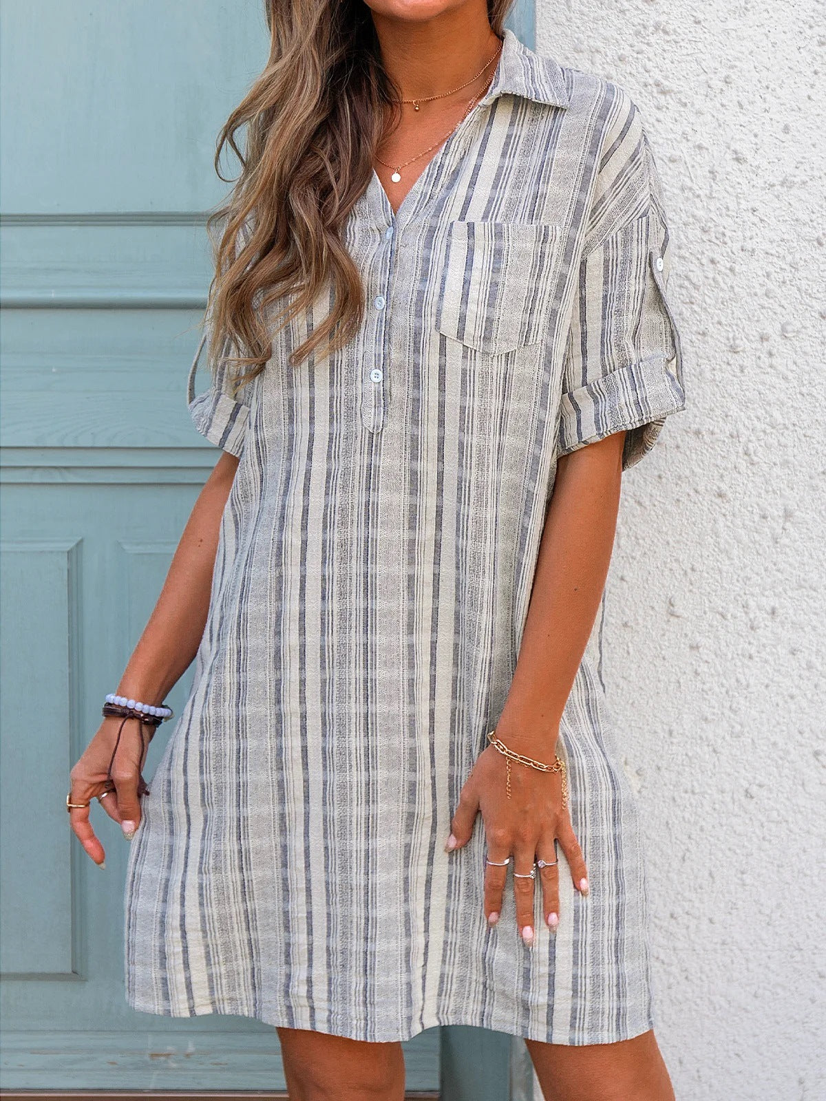 Cotton Donda Pocketed Plaid Puff Sleeve Dress