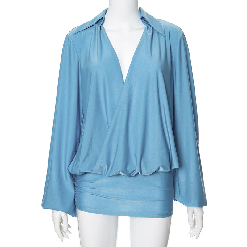 Solid Color Low Neck Stitching Laidback All Matching Dress