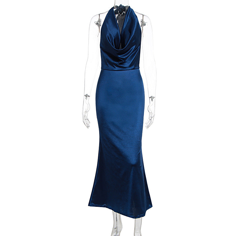 Women Clothing Maxi Dress Chic Halter Swing Collar Backless High Grade Dress Women