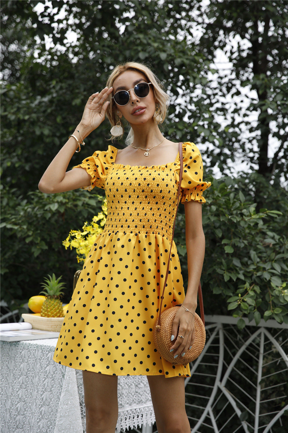 Puff Stevens Sleeve Babydoll Dress Yellow