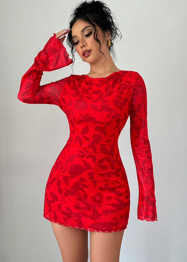 Open Scarlett Back Flare Sleeve Mini Dress