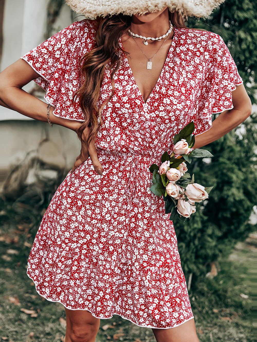 Printed Layva Ruffle Tiered Dress Mauve