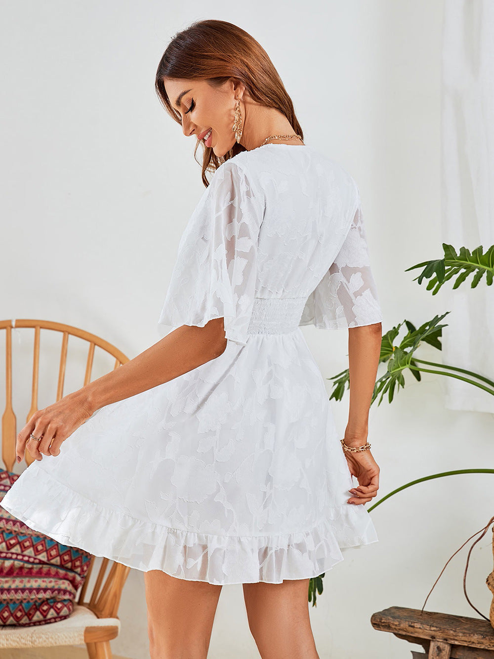 Cotton Morgana Eyelet Button Down Dress Off White