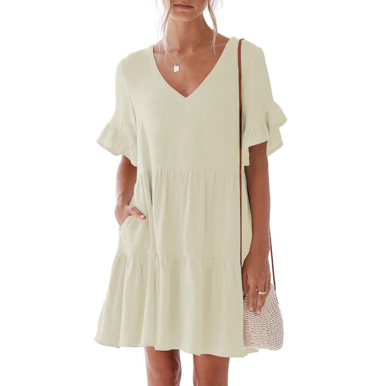 Cotton Oatland Pocketed Babydoll Dress Dark Taupe