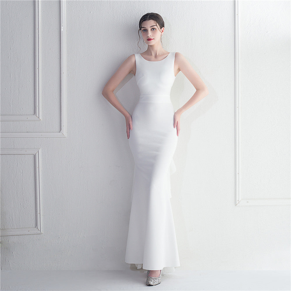 Heavy Craft Beaded Satin plus Chiffon Wedding Dinner Etiquette Chic Dress Long