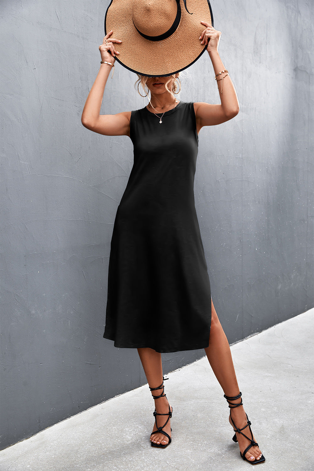 Modal Laken Blend Sleeveless Midi Dress Faded Black