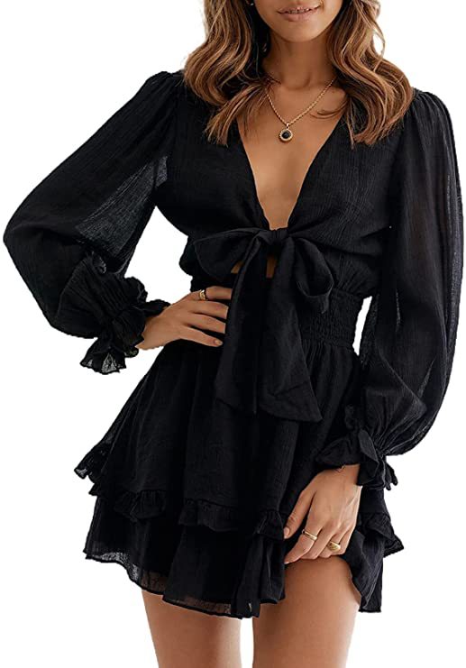 Lace Cartwheel Tiered Cutout Dress Black
