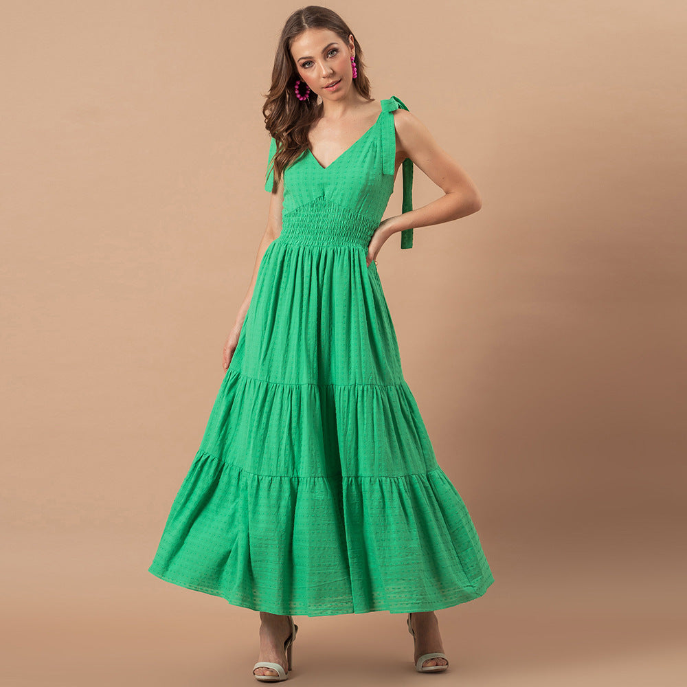 Embroidered Parisa Tiered Midi Dress Green
