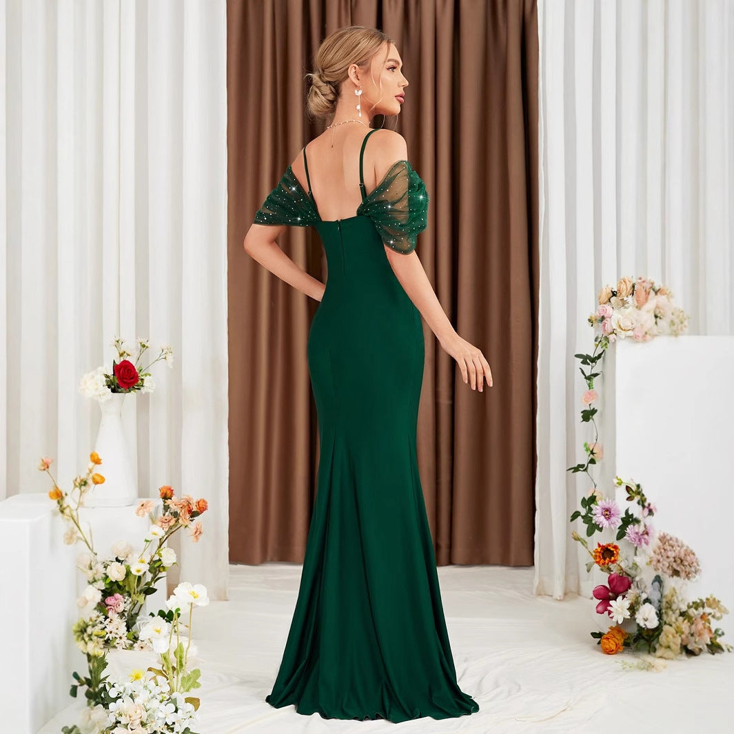 Off Shoulder Spaghetti Straps Evening Dress Slit Slim Fit Fishtail Gown Annual Meeting Performance Host Polished Dress