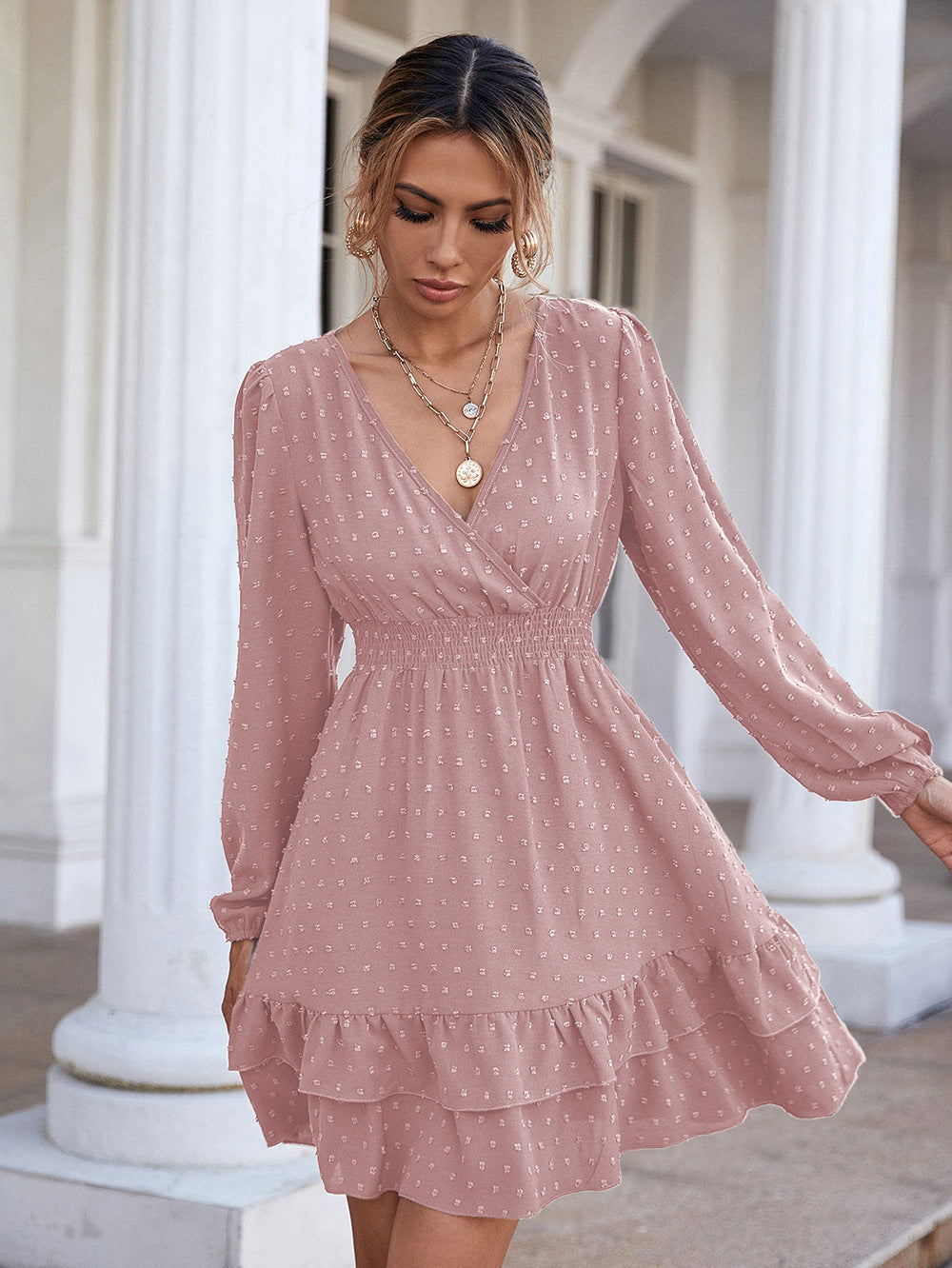 Your Use Imagination Smocked Metallic Tie Dress Latte