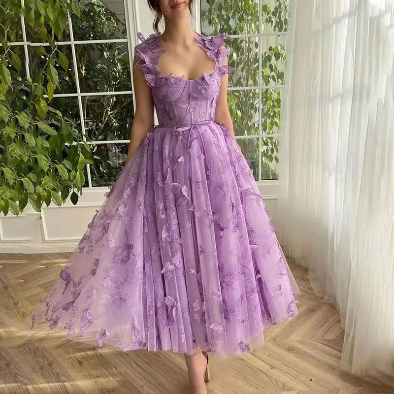 Women Wedding Dress Tulle Spaghetti Straps Sleeveless High Slit Bridal Celebration Beach Dress