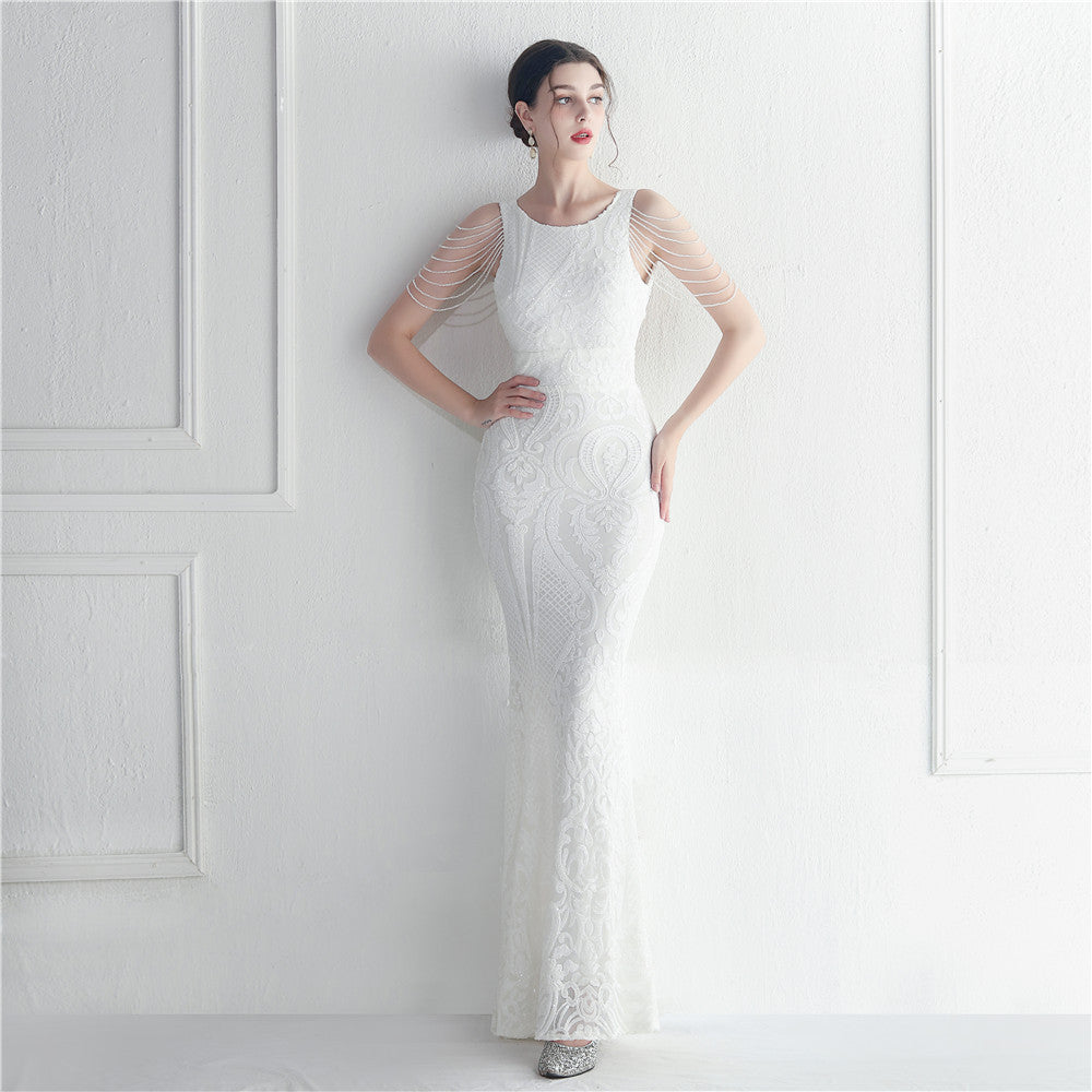 Craft Beaded Positioning Bloom Sequin Star Wedding Prom Maxi Dress