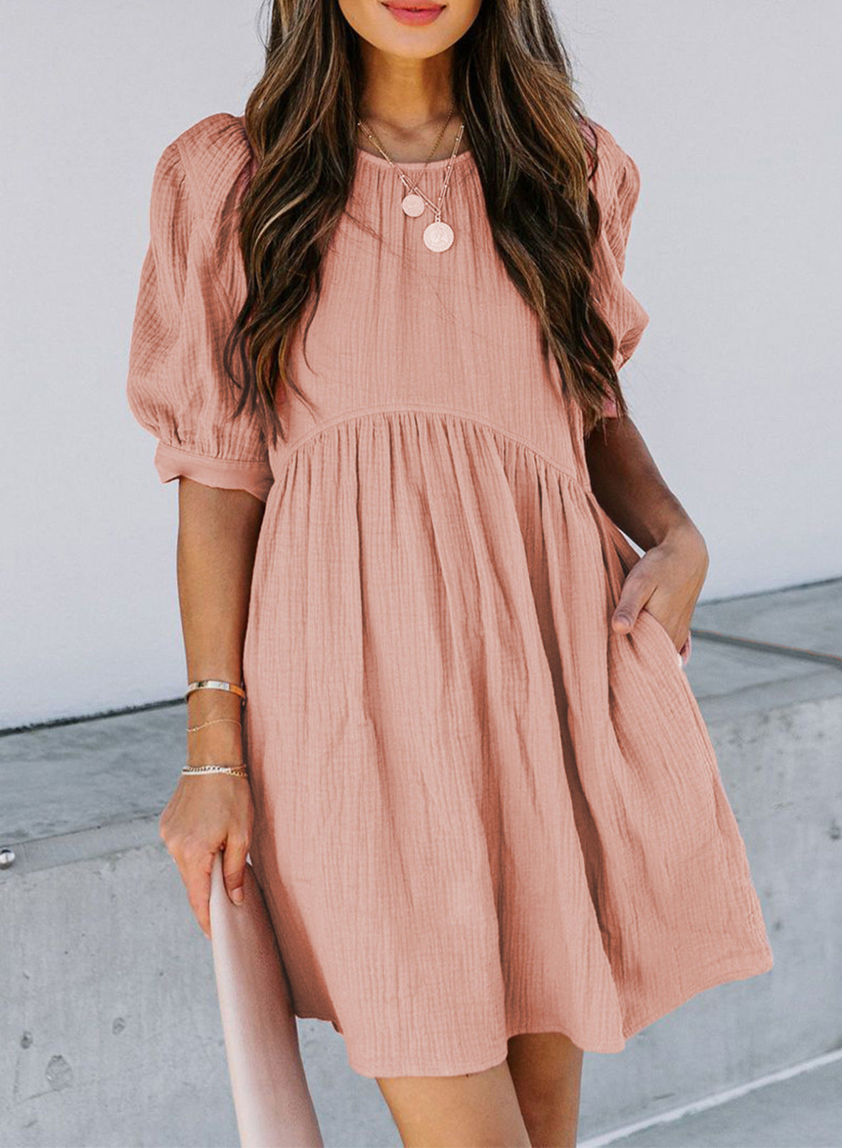Puff Marketa Sleeve Babydoll Dress Orange