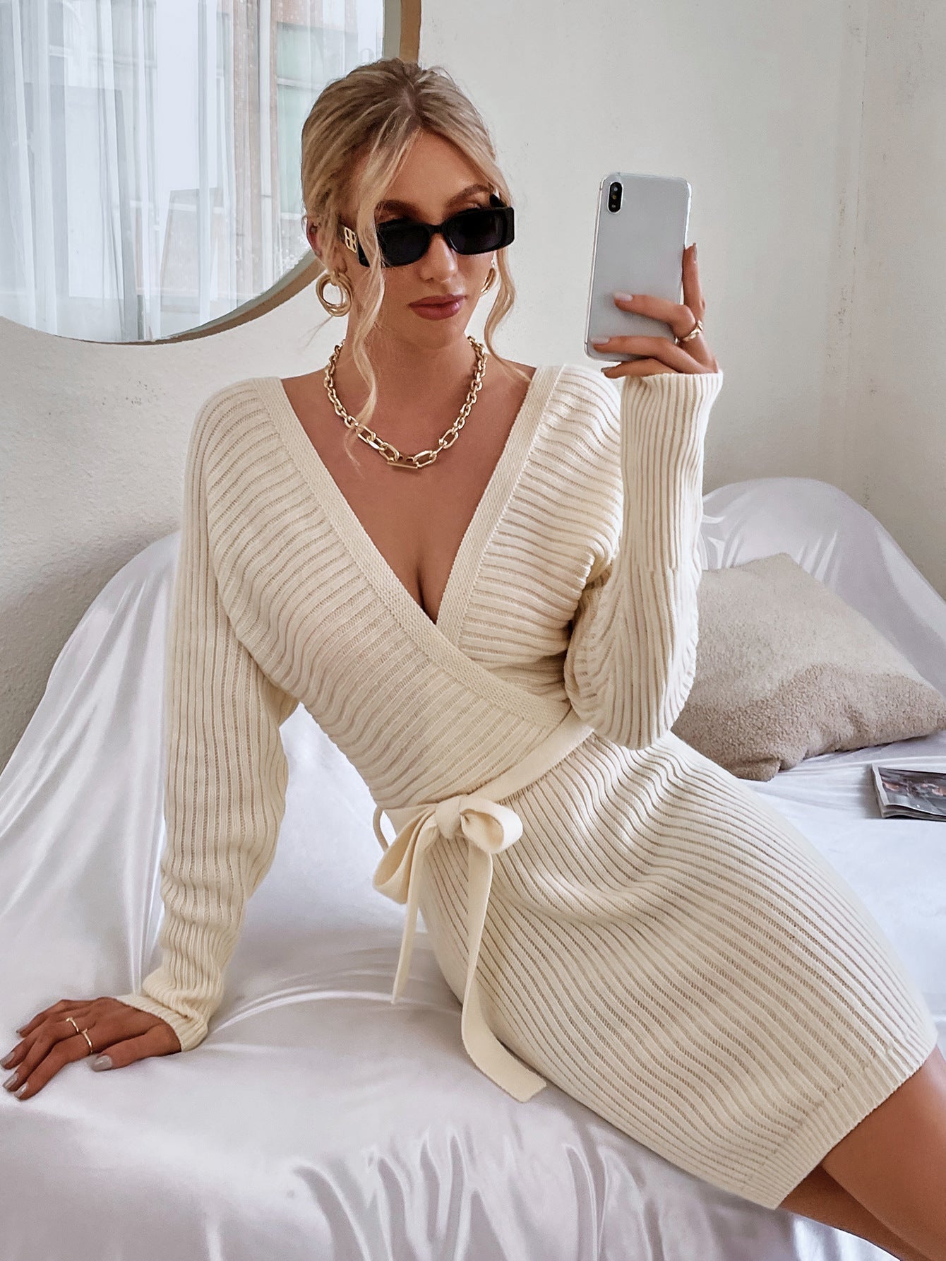 Cotton Lancer Blend Wrap Sweater Dress
