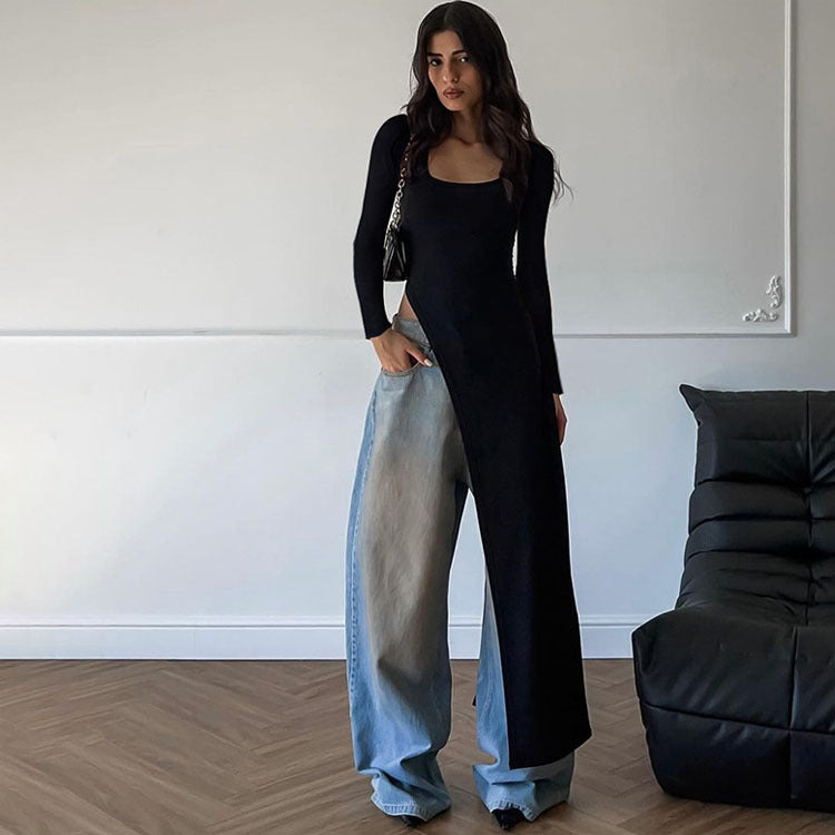 Yasmina Boutique Women's Asymmetric Maxi Dress with Long Sleeves Evening Wear Edit