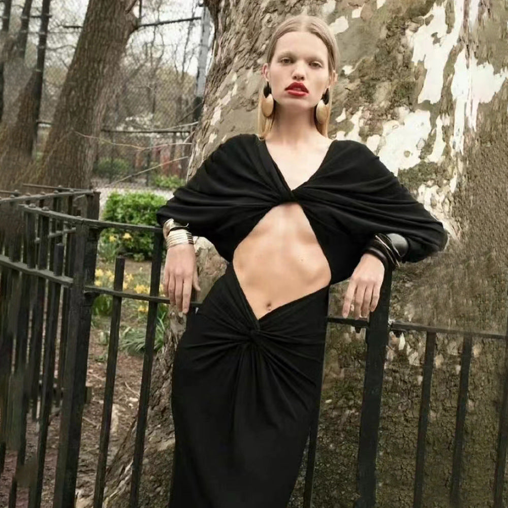 Sleeved Long Twisted Cropped Dress Dress Winter