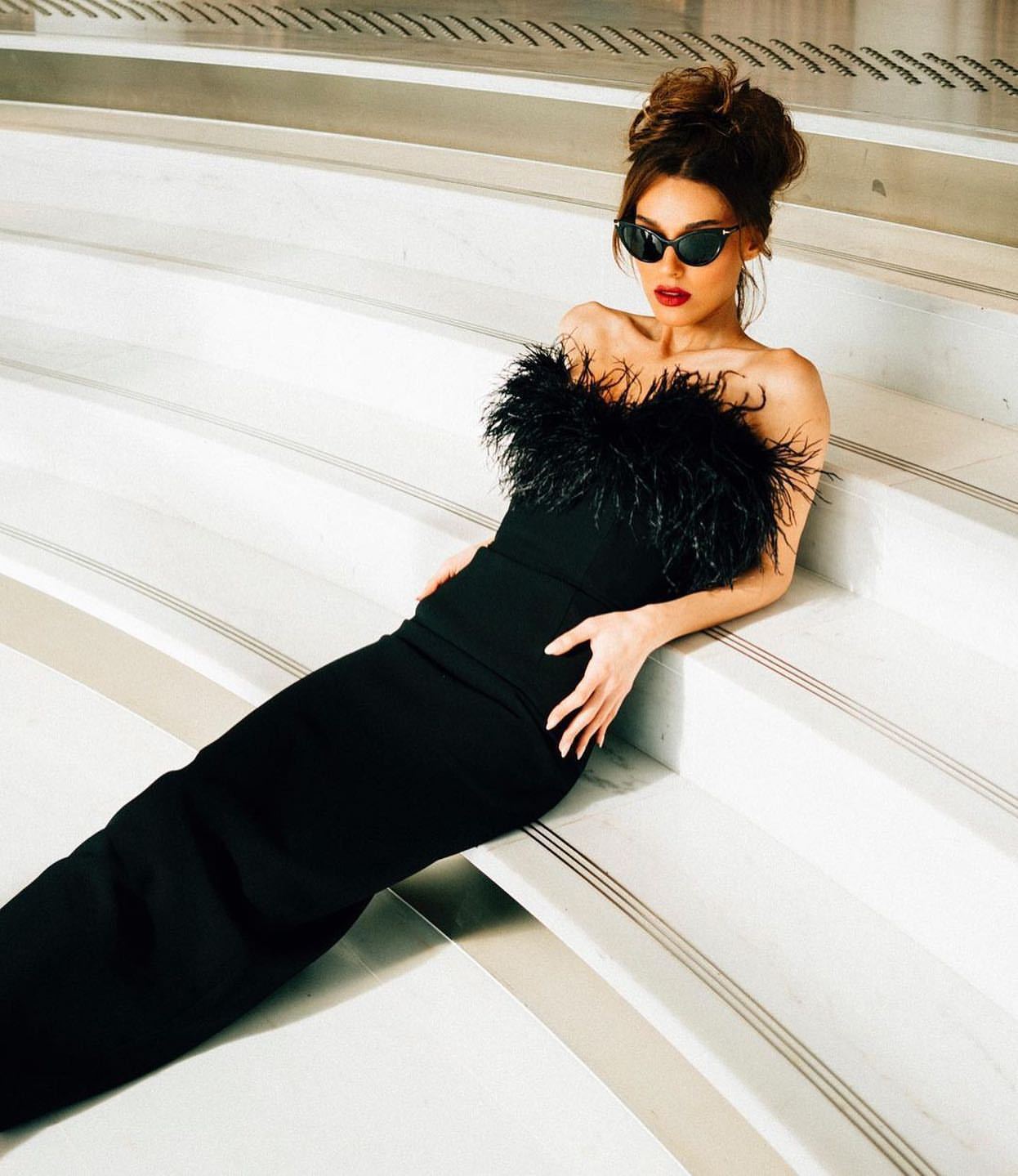 Fur Ostrich Tube Top Dress Bandage One Piece Dress