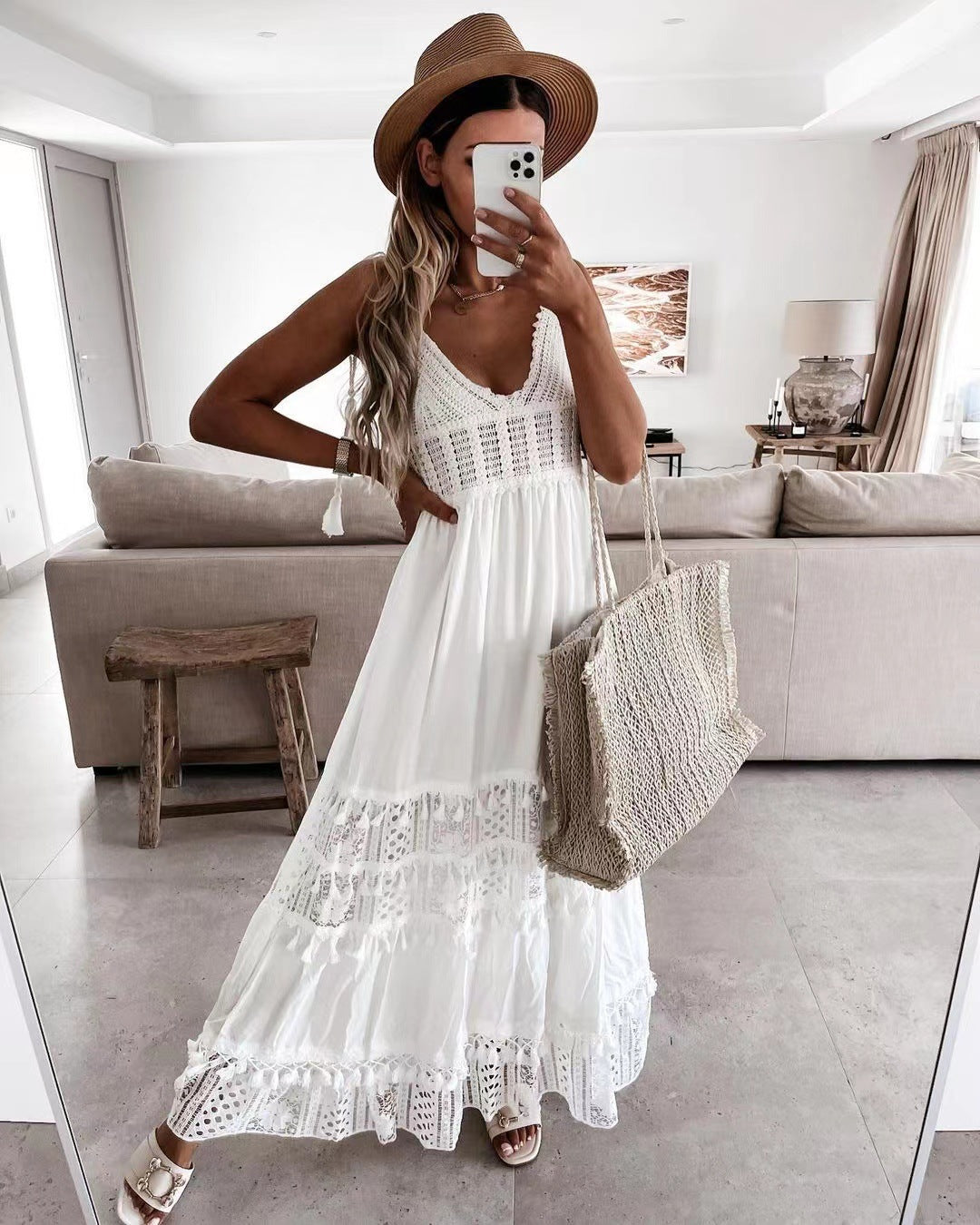 Cotton Devoted Lace Eyelet Midi Dress