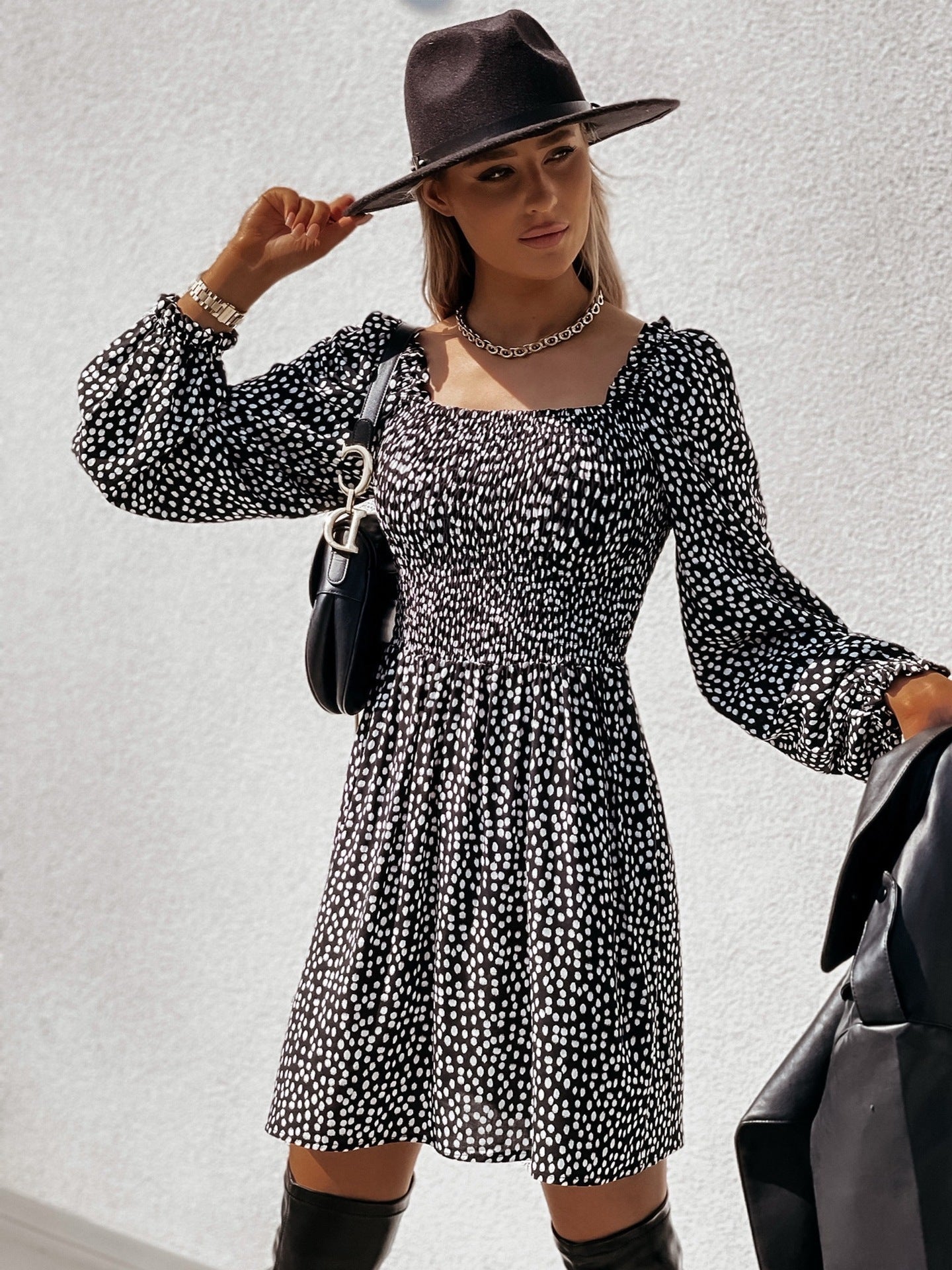 Morris Bloom Bell Sleeve Ruched Mini Dress